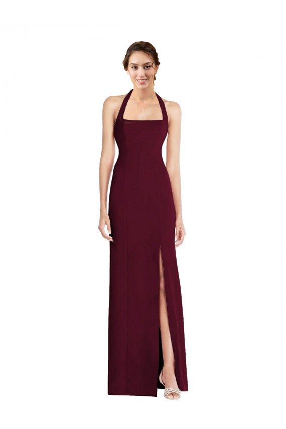 Comprar Borgoña oscuro Trompeta Halter Crepé Elástico Largo Vestidos de dama de honor / Vestidos de fiesta