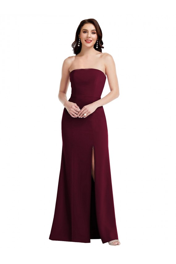 Comprar Borgoña oscuro Trompeta Sin tirantes Crepé Elástico Largo Vestidos de dama de honor / Vestidos de fiesta