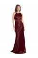 Comprar Borgoña oscuro línea A Tirantes espagueti Cuello en V Satén elástico Largo Formales Vestidos de dama de honor / Vestidos de fiesta