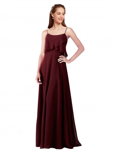 Comprar Borgoña oscuro línea A Tirantes espagueti Gasa Largo Vestidos de dama de honor