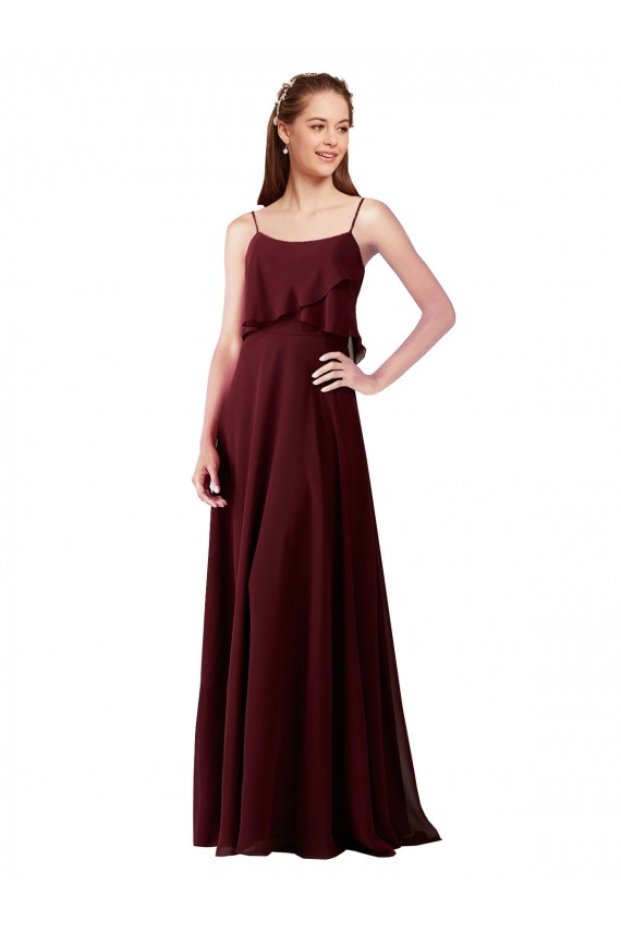 Comprar Borgoña oscuro línea A Tirantes espagueti Gasa Largo Vestidos de dama de honor