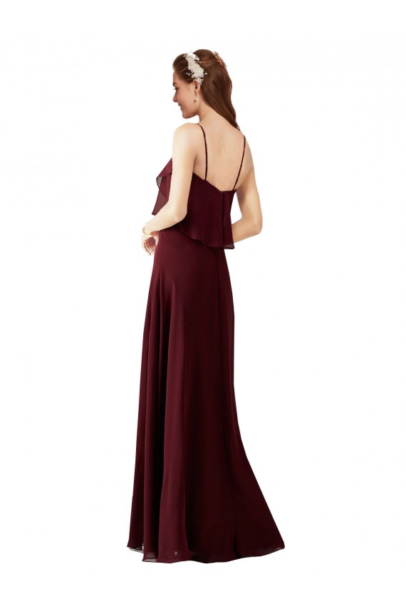 Comprar Borgoña oscuro línea A Tirantes espagueti Gasa Largo Vestidos de dama de honor