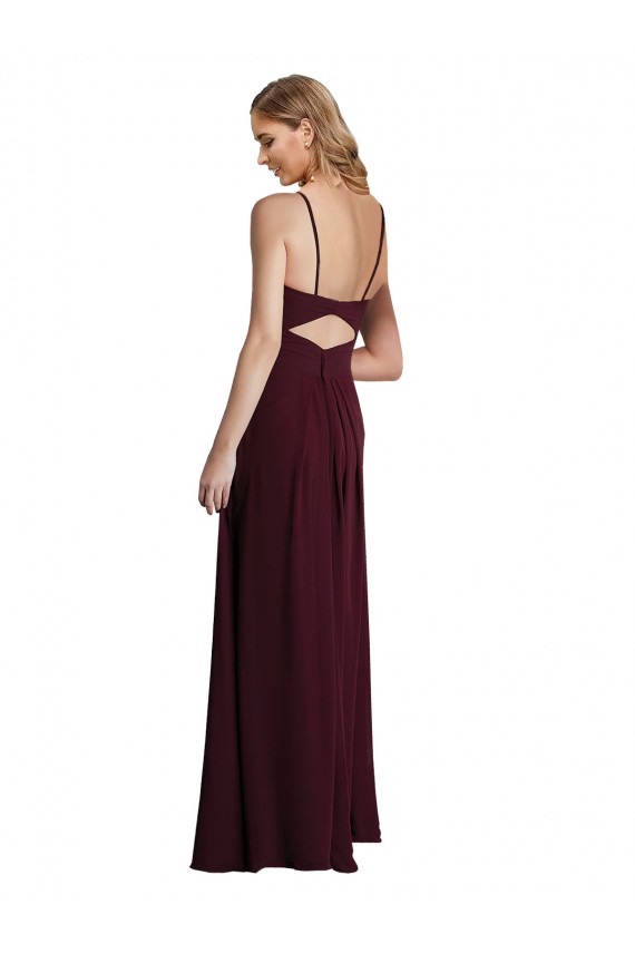 Comprar Borgoña oscuro línea A Tirantes espagueti Gasa Largo Vestidos de dama de honor