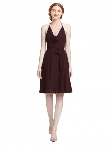 Comprar Borgoña oscuro línea A Tirantes espagueti Halter Gasa Corto Vestidos de dama de honor / Vestidos de cóctel