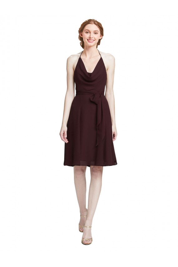 Comprar Borgoña oscuro línea A Tirantes espagueti Halter Gasa Corto Vestidos de dama de honor / Vestidos de cóctel