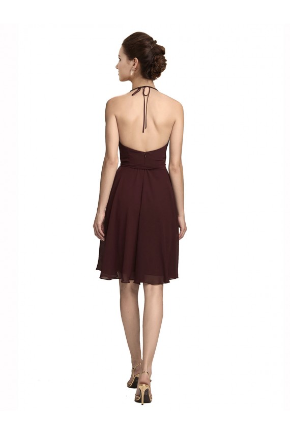 Comprar Borgoña oscuro línea A Tirantes espagueti Halter Gasa Corto Vestidos de dama de honor / Vestidos de cóctel
