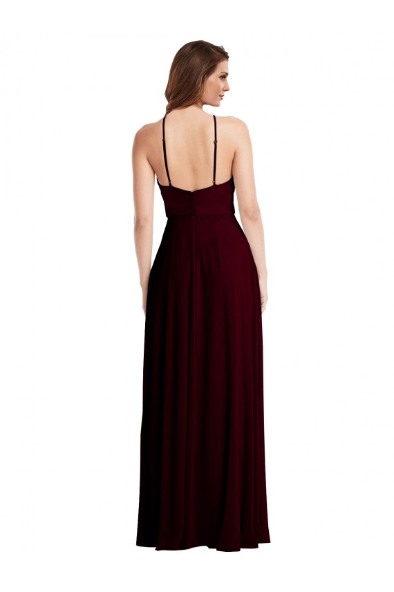 Comprar Borgoña oscuro línea A Tirantes espagueti Halter Gasa Largo Vestidos de dama de honor