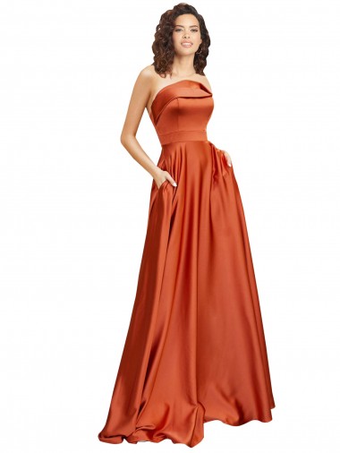 Comprar Burnt línea A Cuello redondo Barrer tren Satén sedoso Largo Formales Vestidos de dama de honor / Vestidos de fiesta