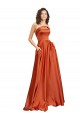 Comprar Burnt línea A Cuello redondo Barrer tren Satén sedoso Largo Formales Vestidos de dama de honor / Vestidos de fiesta
