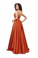 Comprar Burnt línea A Cuello redondo Barrer tren Satén sedoso Largo Formales Vestidos de dama de honor / Vestidos de fiesta