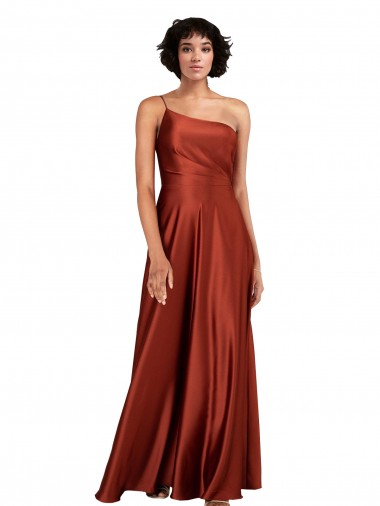 Comprar Burnt línea A Un Hombre Satén sedoso Largo Formales Vestidos de dama de honor / Vestidos de fiesta