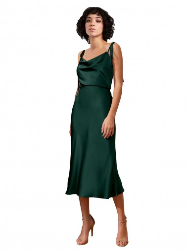 Comprar Cazador Verde Cubierta Midi Satén elástico Corto Formales Vestidos de dama de honor / Vestidos de fiesta / Vestidos de cóctel