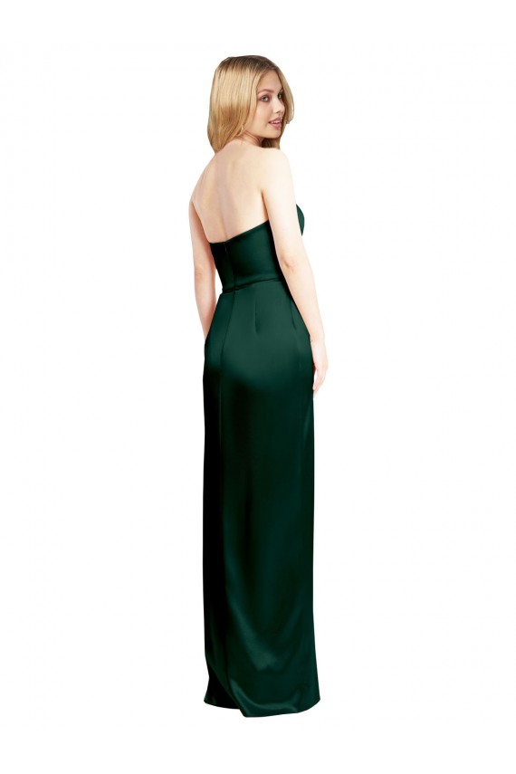 Comprar Cazador Verde línea A Cucharón Sin tirantes Satén elástico Largo Formales Vestidos de dama de honor / Vestidos de fiesta