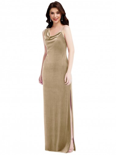 Comprar Champán Cubierta Un Hombre Terciopelo Elástico Largo Formales Vestidos de dama de honor / Vestidos de fiesta