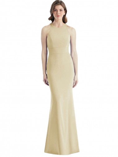 Comprar Champán Trompeta Barco Crepé Elástico Largo Vestidos de dama de honor / Vestidos de fiesta