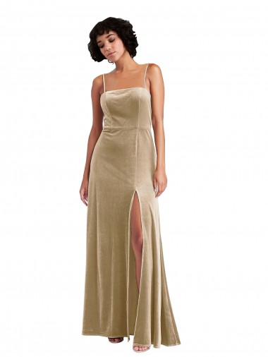 Comprar Champán línea A Cuadrado Terciopelo Elástico Largo Formales Vestidos de dama de honor / Vestidos de fiesta