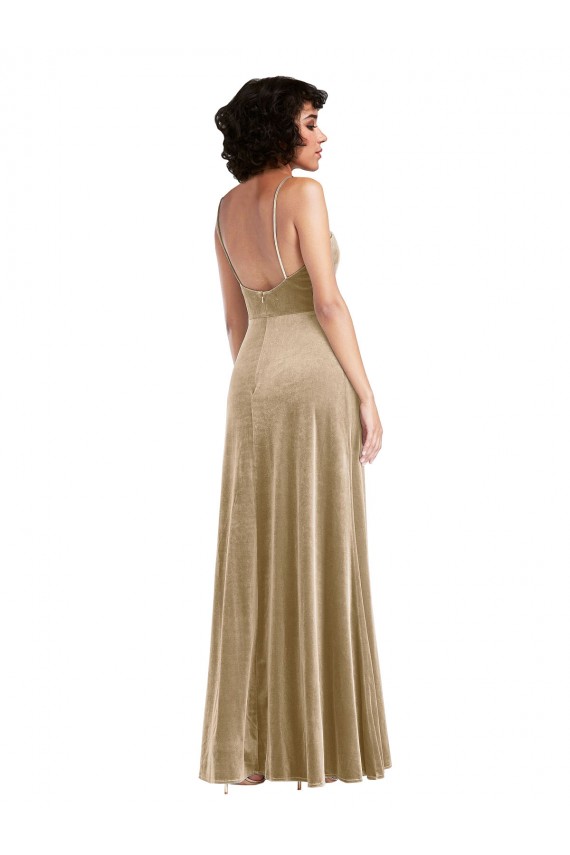 Comprar Champán línea A Cuadrado Terciopelo Elástico Largo Formales Vestidos de dama de honor / Vestidos de fiesta