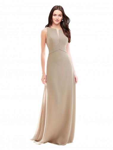 Comprar Champán línea A Cuello Alto Gasa Largo Vestidos de dama de honor