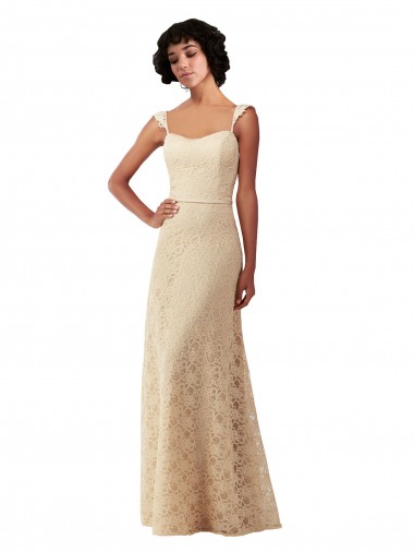 Comprar Champán línea A Cuello de Corazón Encaje Largo Vestidos de dama de honor
