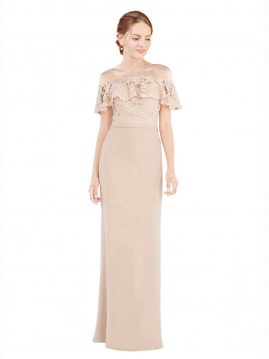 Comprar Champán línea A Hombros Descubiertos Gasa Encaje Largo Vestidos de dama de honor / Vestidos de fiesta