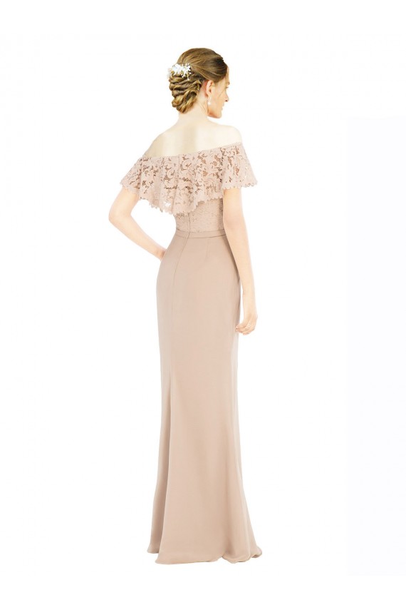 Comprar Champán línea A Hombros Descubiertos Gasa Encaje Largo Vestidos de dama de honor / Vestidos de fiesta