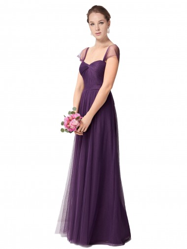 Comprar Ciruela línea A Cuello de Corazón Tul Largo Vestidos de dama de honor