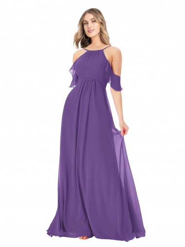 Comprar Ciruela línea A Hombros Descubiertos Gasa Largo Vestidos de dama de honor