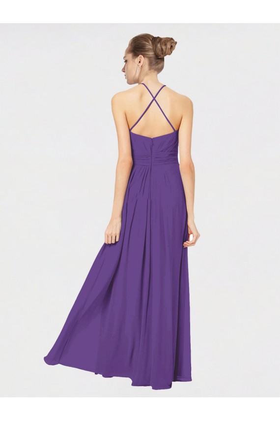 Comprar Ciruela línea A Tirantes espagueti Halter Gasa Largo Vestidos de dama de honor