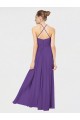 Comprar Ciruela línea A Tirantes espagueti Halter Gasa Largo Vestidos de dama de honor
