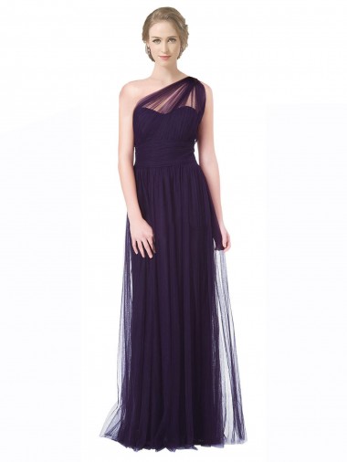 Comprar Ciruela línea A Un Hombre Cuello de Corazón Tul Largo Vestidos de dama de honor