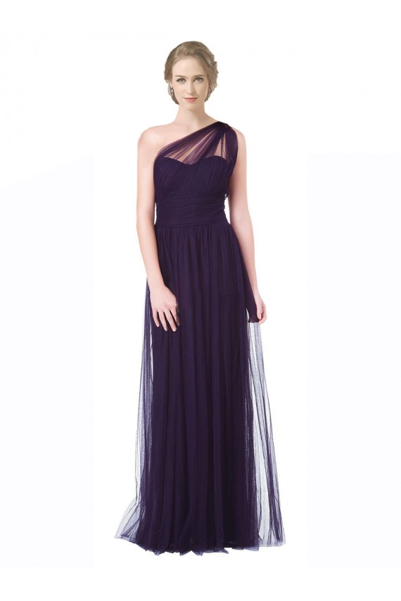 Comprar Ciruela línea A Un Hombre Cuello de Corazón Tul Largo Vestidos de dama de honor