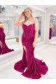Comprar Color mostrado Cubierta Cuello de Corazón Barrer tren Lentejuelas Terciopelo Largo Vestidos de fiesta