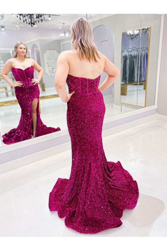 Comprar Color mostrado Cubierta Cuello de Corazón Barrer tren Lentejuelas Terciopelo Largo Vestidos de fiesta