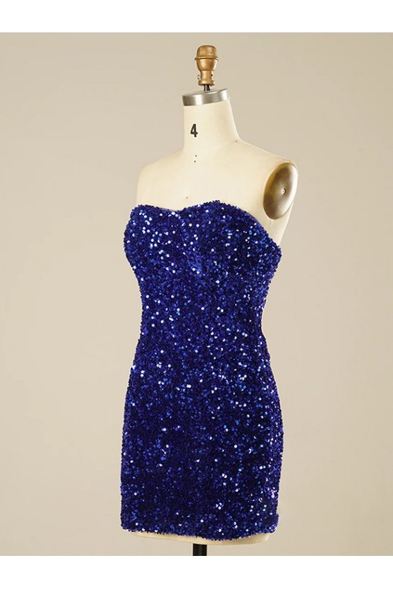 Comprar Color mostrado Cubierta Cuello de Corazón Corto Lentejuelas Terciopelo Corto Vestidos de fiesta