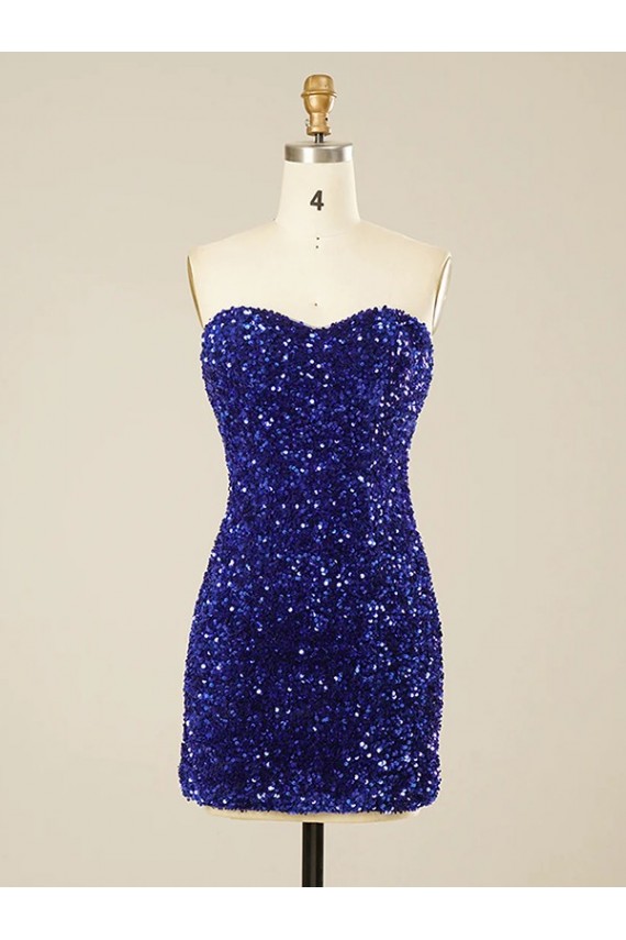 Comprar Color mostrado Cubierta Cuello de Corazón Corto Lentejuelas Terciopelo Corto Vestidos de fiesta