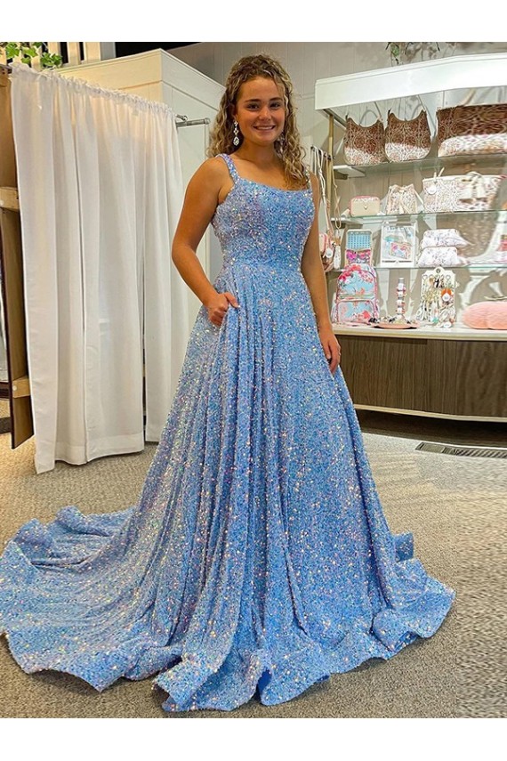 Comprar Color mostrado línea A Cucharón Cola corte Lentejuelas Terciopelo Largo Vestidos de fiesta