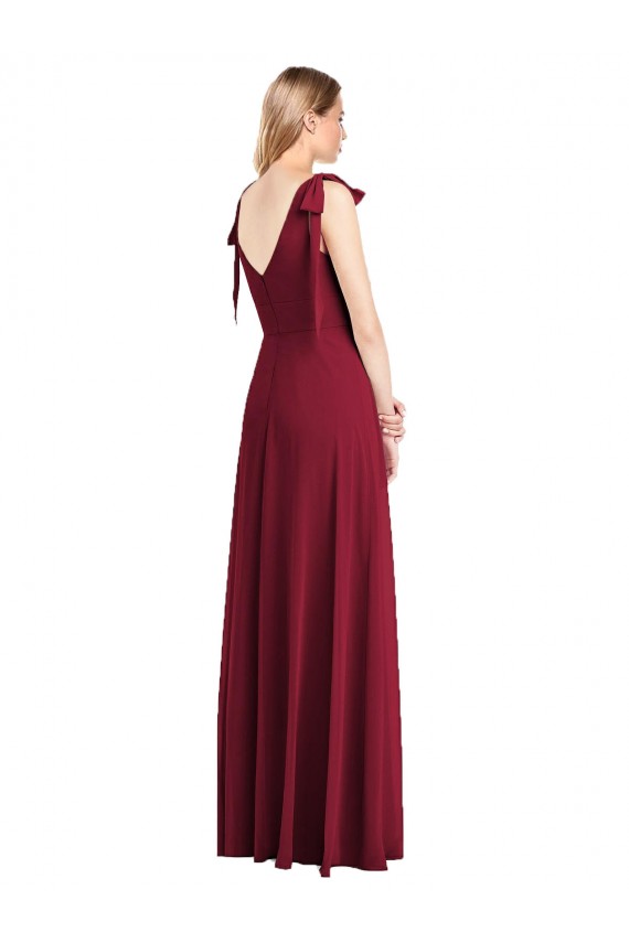 Comprar Coral Trompeta Cuello en V Gasa Largo Vestidos de dama de honor