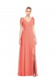 Comprar Coral Trompeta Cuello en V Gasa Largo Vestidos de dama de honor