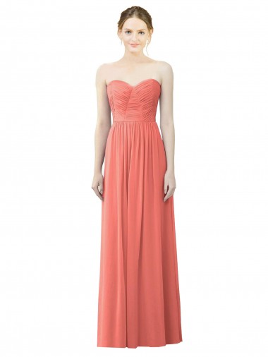 Comprar Coral línea A Cuello de Corazón Sin tirantes Gasa Largo Vestidos de dama de honor