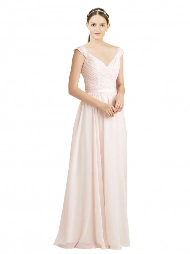 Comprar Crema Rosa línea A Cuello de Corazón Gasa Encaje Largo Vestidos de dama de honor