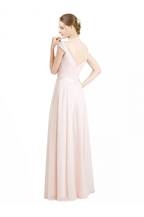 Comprar Crema Rosa línea A Cuello de Corazón Gasa Encaje Largo Vestidos de dama de honor
