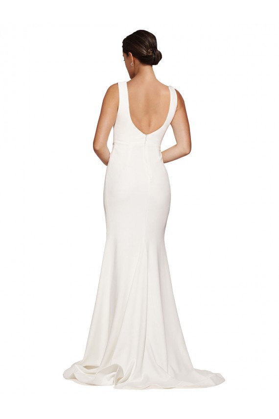 Comprar Marfil Cubierta Cuadrado Barrer tren Crepé Elástico Largo Vestidos de dama de honor / Vestidos de fiesta