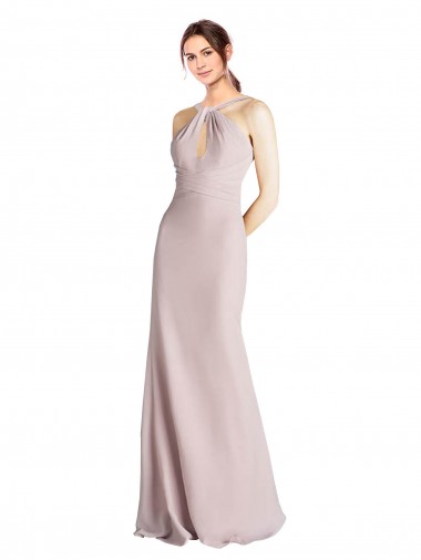 Comprar Cubierta Halter Cuello Alto Gasa Largo Vestidos de dama de honor