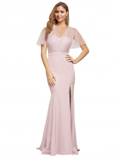 Comprar Cubierta Un Hombre Cuello de Corazón Crepé Elástico Tul Largo Formales Vestidos de dama de honor / Vestidos de fiesta