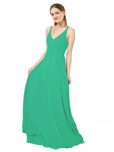 Comprar Esmeralda Cubierta Cuello en V Gasa Largo Vestidos de dama de honor