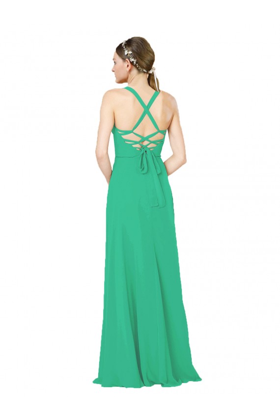 Comprar Esmeralda Cubierta Cuello en V Gasa Largo Vestidos de dama de honor