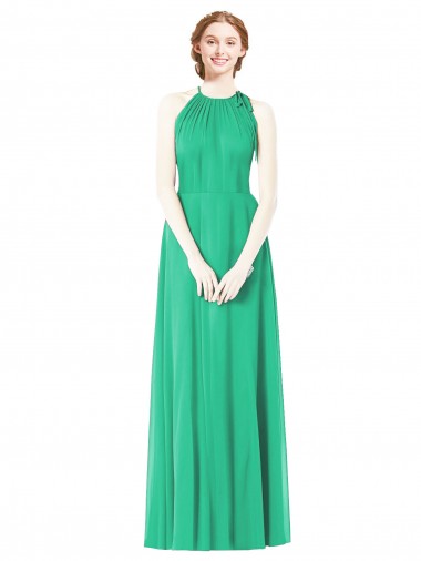 Comprar Esmeralda línea A Halter Gasa Largo Vestidos de dama de honor