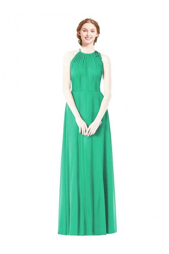 Comprar Esmeralda línea A Halter Gasa Largo Vestidos de dama de honor