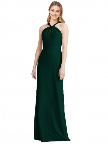 Comprar Evergreen Trompeta Halter Gasa Largo Vestidos de dama de honor