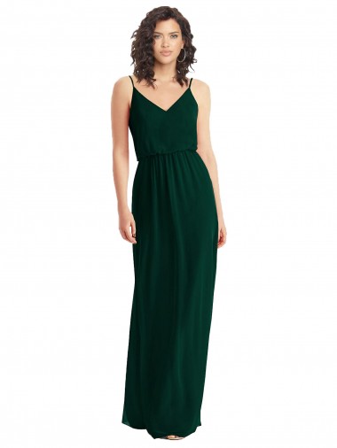 Comprar Evergreen línea A Cuello en V Gasa Largo Vestidos de dama de honor